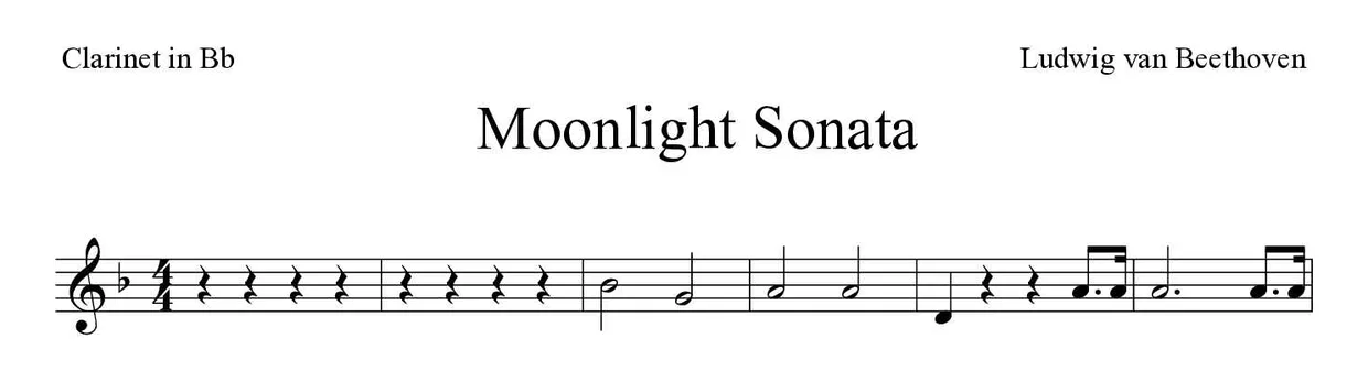Spartito di Moonlight Sonata per clarinet, prime righe