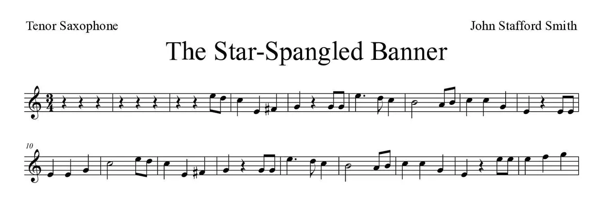 Spartito di The Star-Spangled Banner per tenor saxophone, prime righe