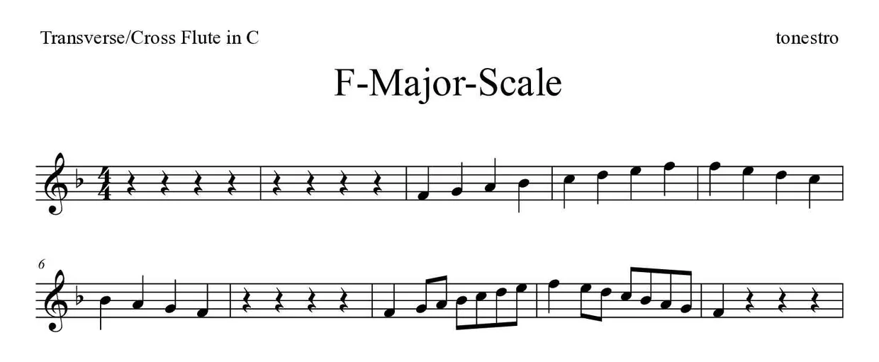 ‘F-Major-Scale’ Flute 악보의 첫 몇 줄