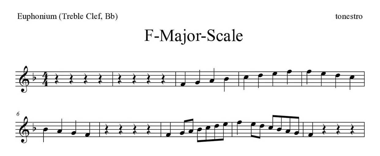 Partition de F-Major-Scale pour euphonium (clé de sol, si bémol), premières lignes