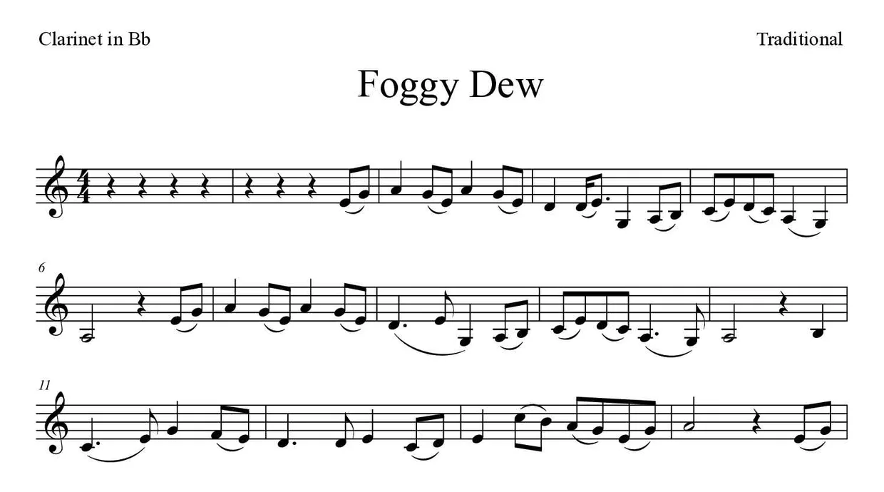 Noten von Foggy Dew für Klarinette (Mittel), erste Zeilen