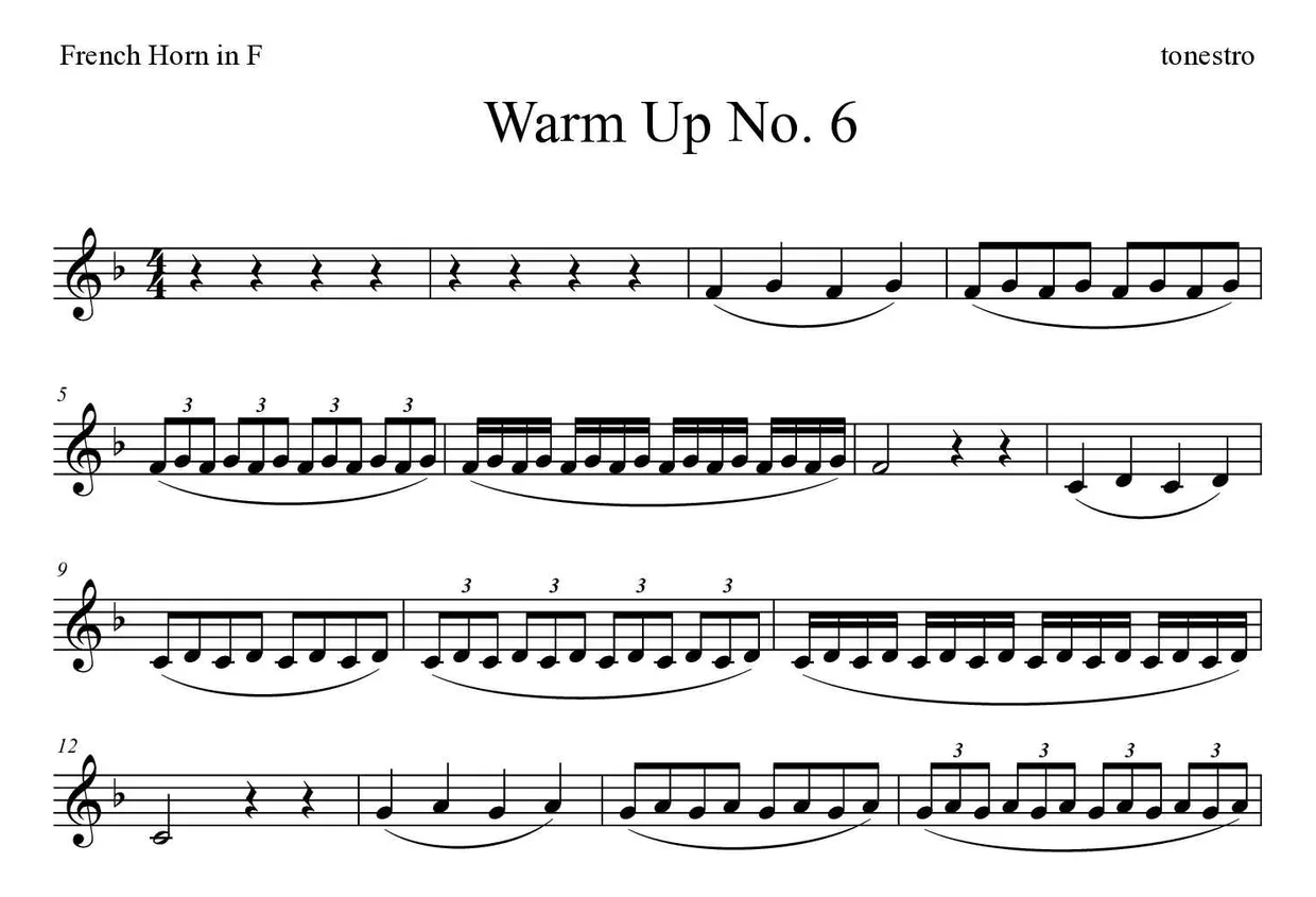 Spartito di Warm Up No. 6 per French horn, prime righe