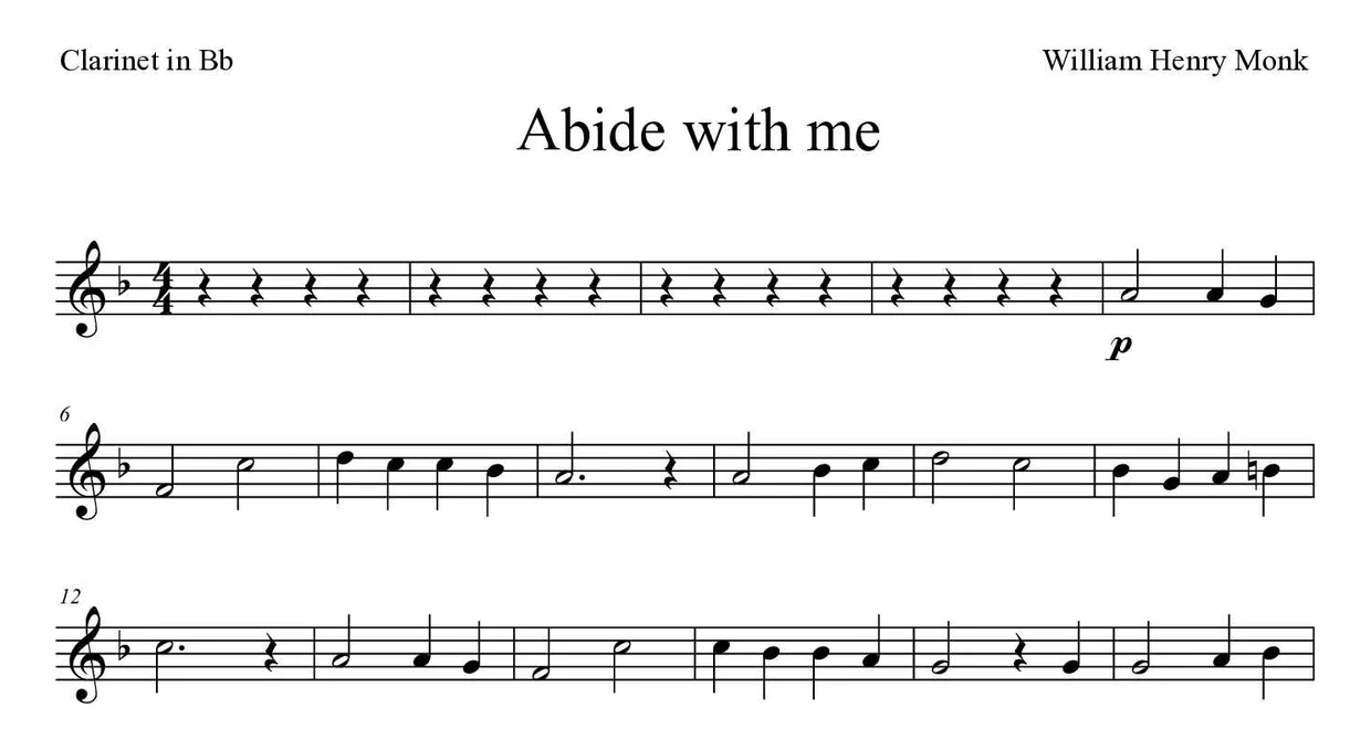 Sheet music of Abide with me  for clarinet (Medium), first lines
