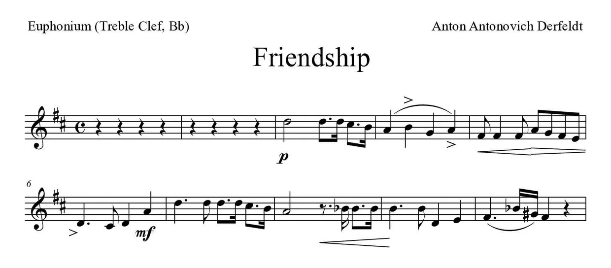‘Friendship’ Euphonium (Treble Clef, Bb) 악보의 첫 몇 줄