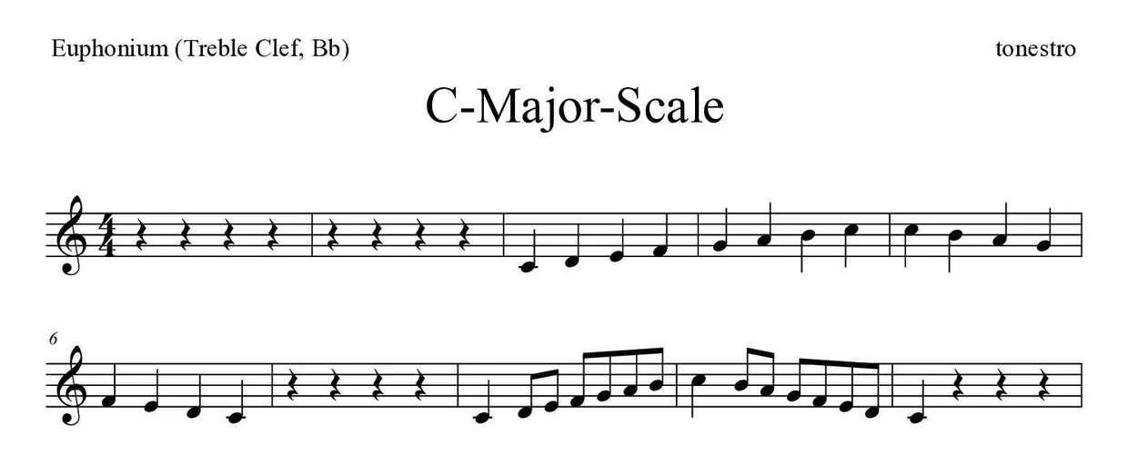 Spartito di C-Major-Scale per euphonium (treble clef, Bb), prime righe