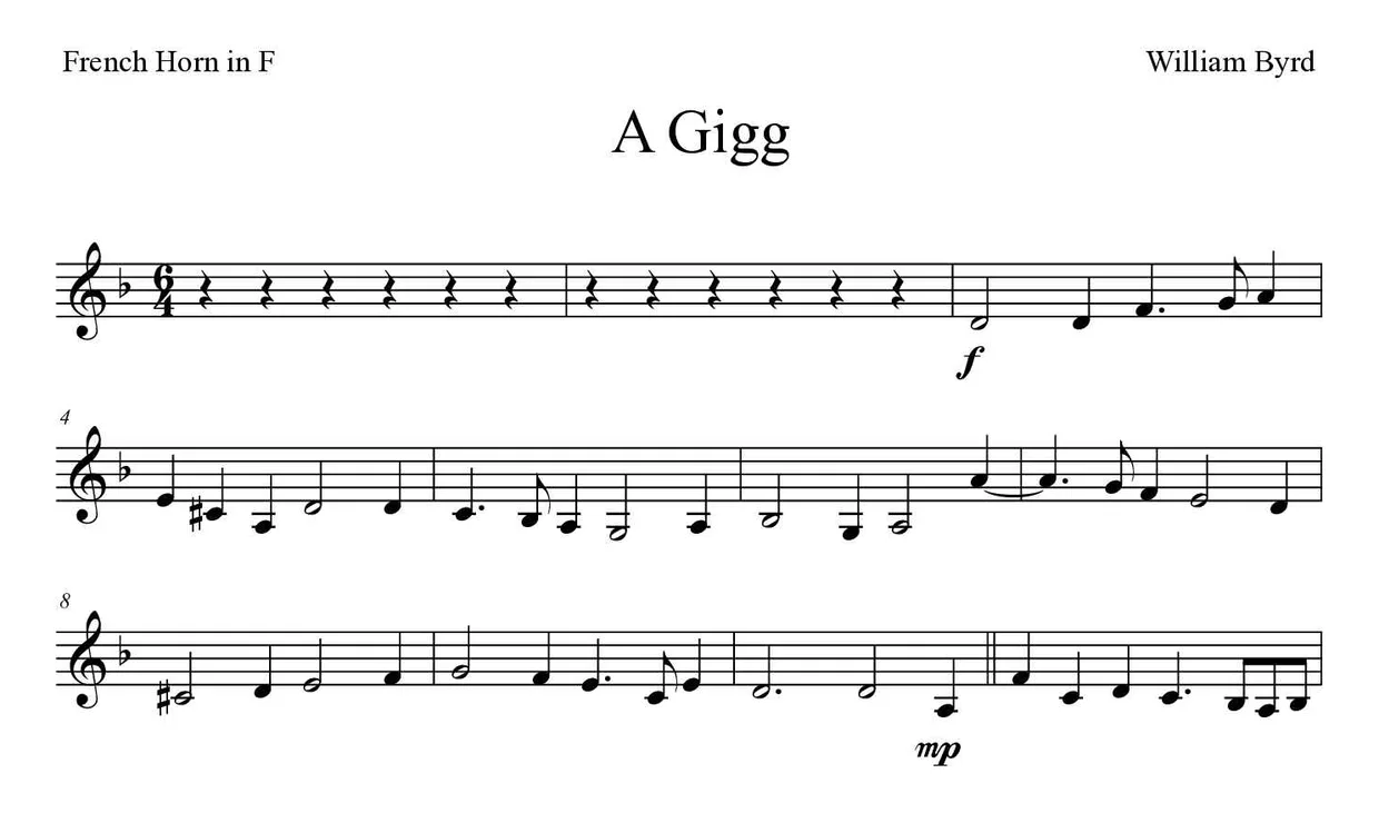 Partition de A Gigg pour cor d'harmonie, premières lignes