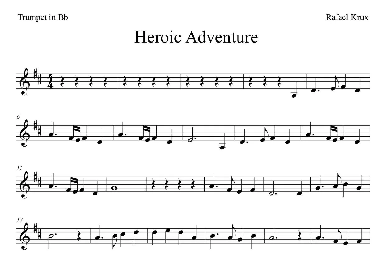 ‘Heroic Adventure’ Trumpet in Bb 악보의 첫 몇 줄