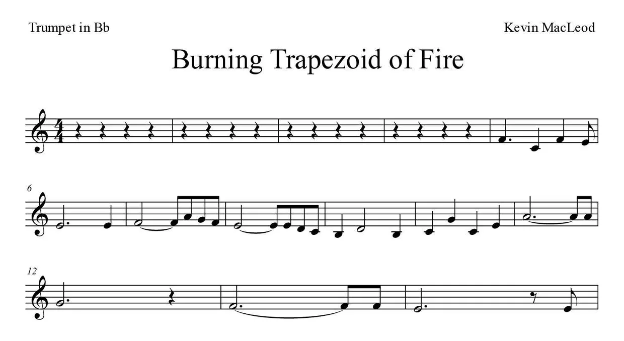 Sheet music of Burning Trapezoid of Fire for trumpet in Bb (Easy), first lines