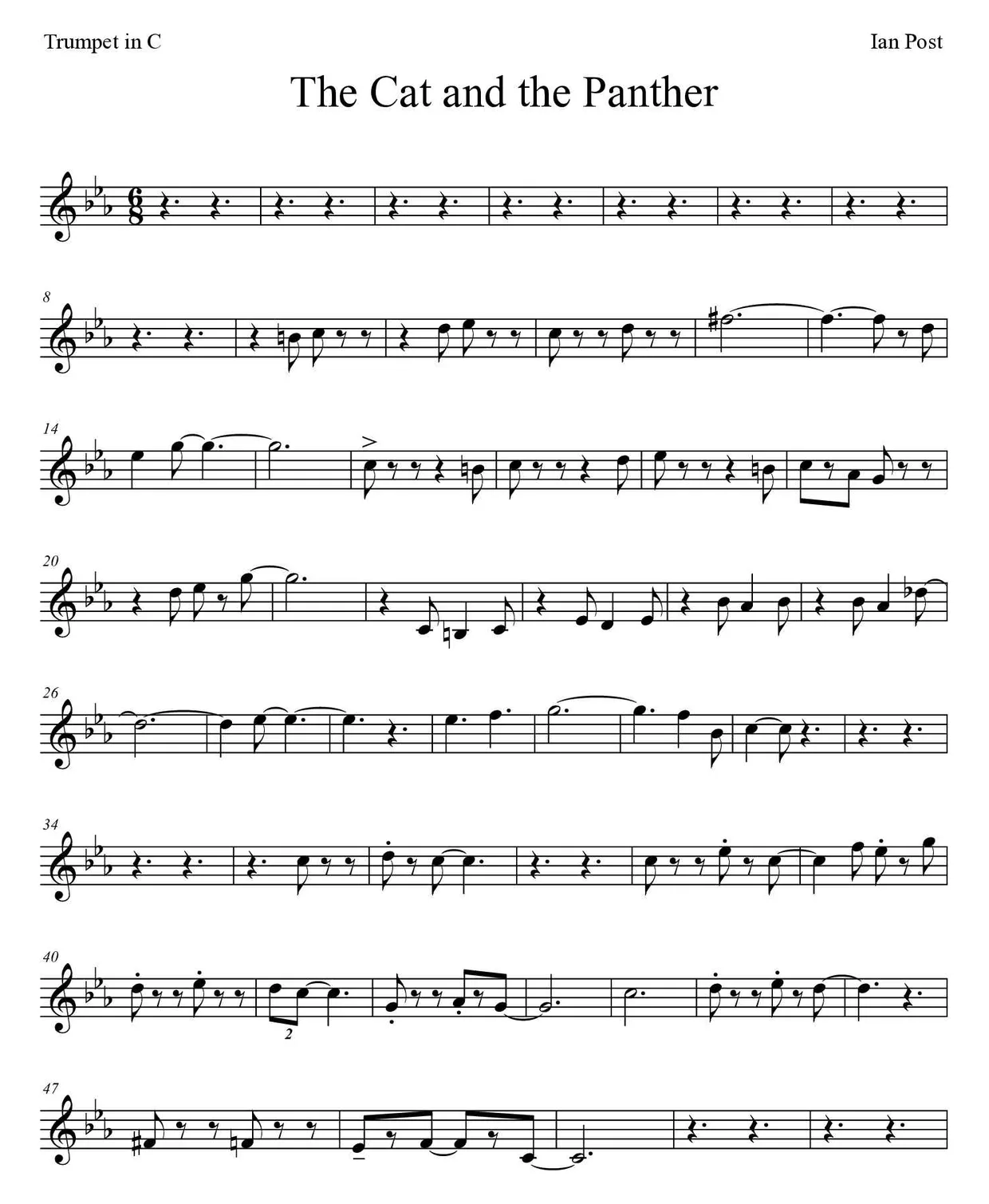Noten von The Cat and the Panther für Trompete in C (Experte), erste Zeilen