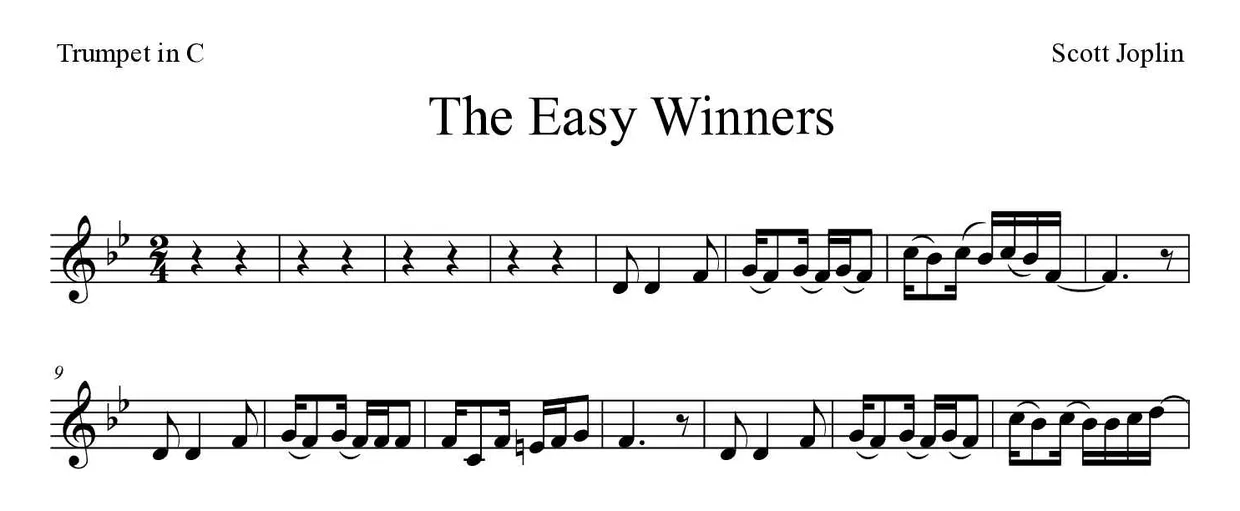 Noten von The Easy Winners für Trompete in C (Schwer), erste Zeilen