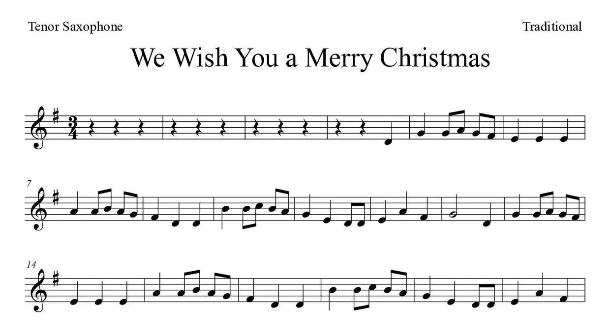 Spartito di We Wish You a Merry Christmas per tenor saxophone, prime righe
