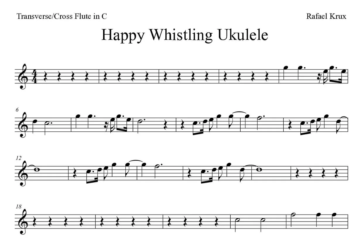 Noten von Happy Whistling Ukulele für Querflöte (Mittel), erste Zeilen