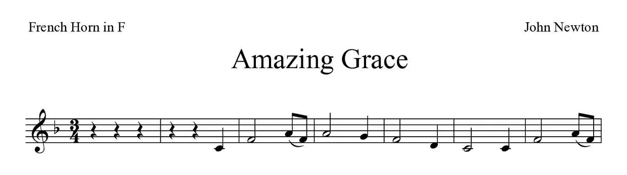 Partition de Amazing Grace pour cor d'harmonie, premières lignes