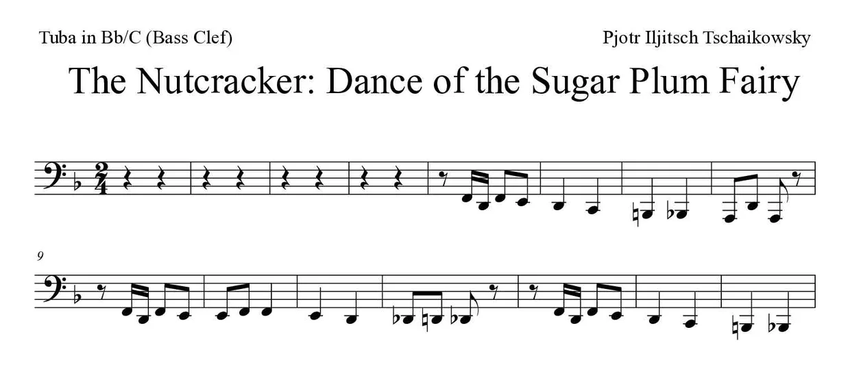 Noten von Der Nussknacker: Tanz der Zuckerfee für Tuba in B/C (Bassschlüssel) (Mittel), erste Zeilen