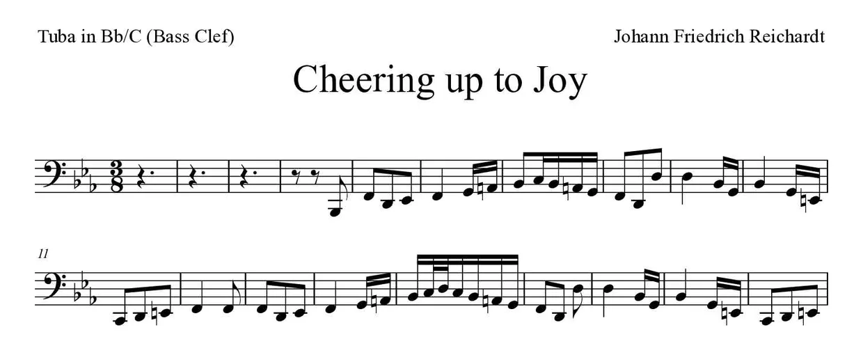 Noten von Aufmunterung zur Freude für Tuba in B/C (Bassschlüssel) (Experte), erste Zeilen