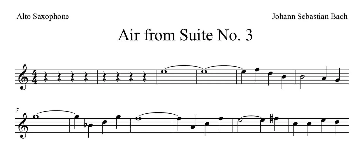 Partitura de Air from Suite No. 3 para alto saxofone, primeiras linhas
