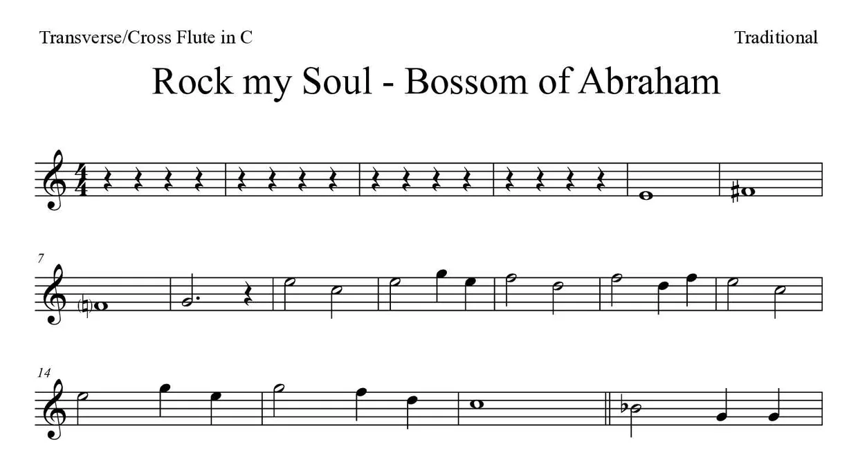 「Rock my Soul - Bossom of Abraham」Flute用楽譜の最初の数段