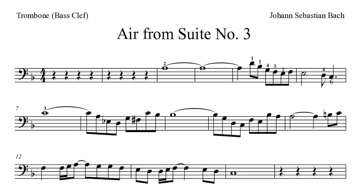 Spartito di Air from Suite No. 3 per trombone, prime righe