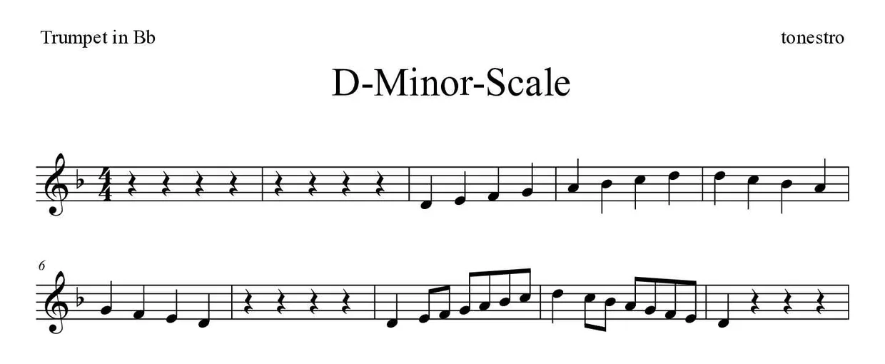 Spartito di D-Minor-Scale per trumpet in Bb, prime righe