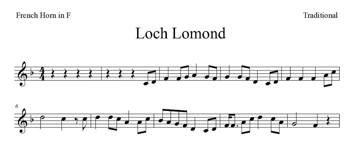 《Loch Lomond》法国号乐谱前几行