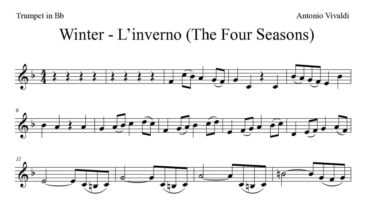 Spartito di Winter - L’inverno (The Four Seasons) per trumpet in Bb, prime righe