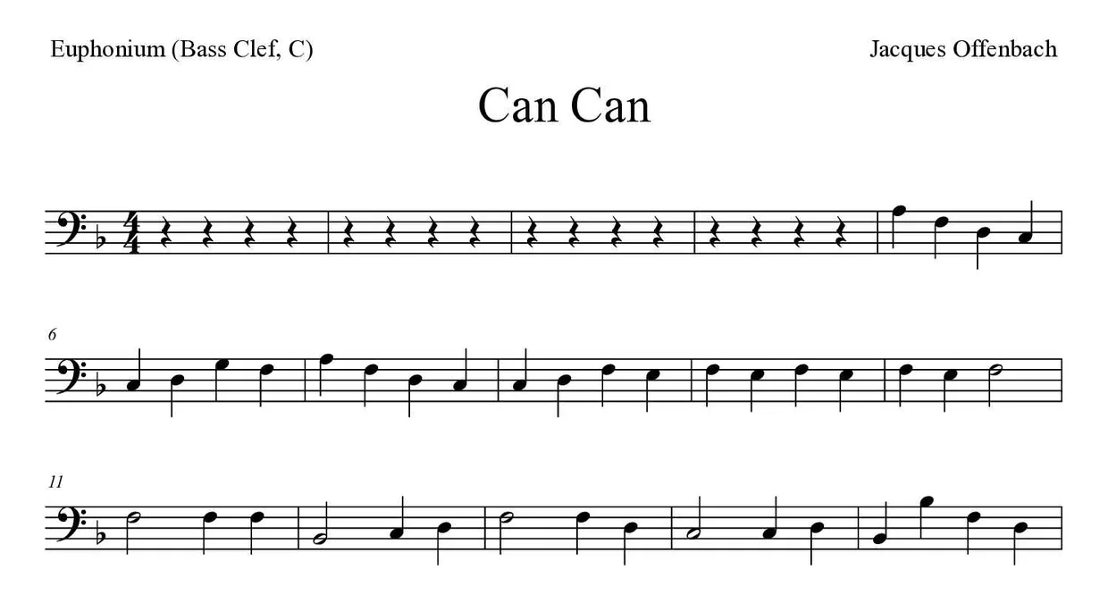 Noten von Can Can für Euphonium (Bassschlüssel, C) (Einfach), erste Zeilen