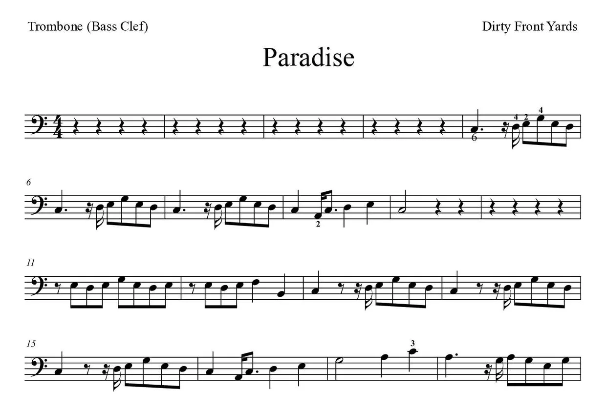 Noten von Paradise für Posaune (Schwer), erste Zeilen