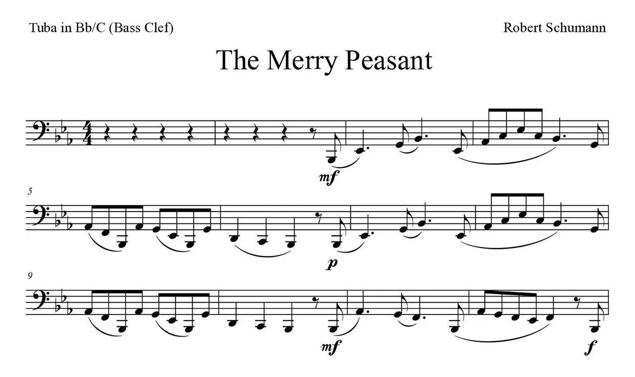 《The Merry Peasant》降B/C调大号（低音谱号）乐谱前几行
