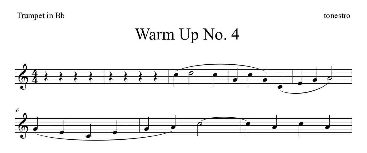 Noten von Warm Up Nr. 4 für Trompete in B (Mittel), erste Zeilen