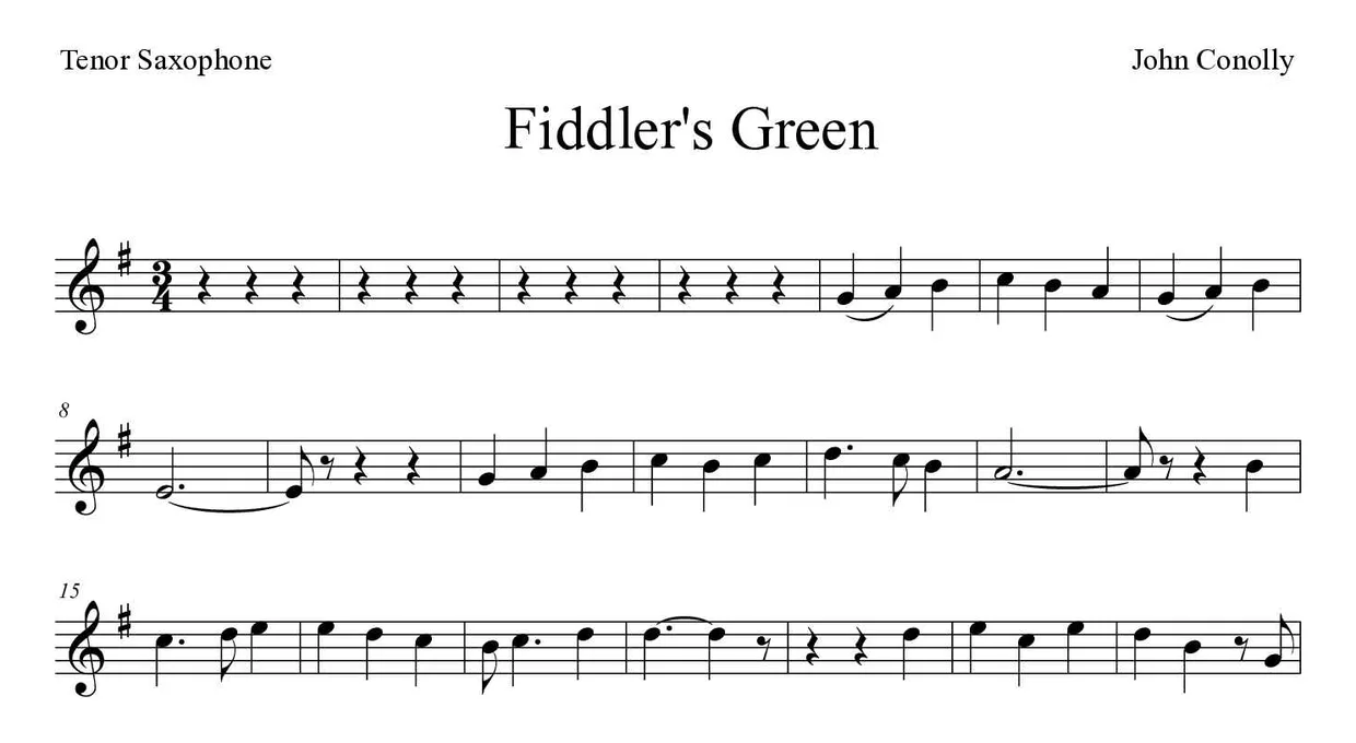 Partition de Fiddler's Green pour saxophone ténor, premières lignes