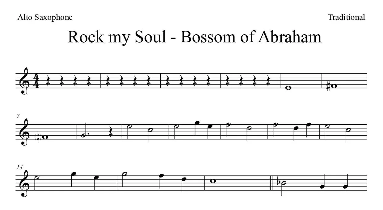 Noten von Rock my Soul - Bossom of Abraham für Altsaxophon (Einfach), erste Zeilen