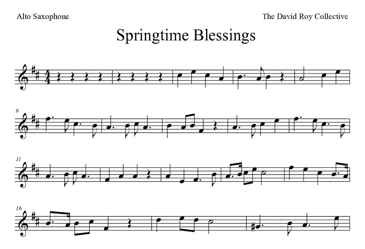Partition de Springtime Blessings pour saxophone alto, premières lignes