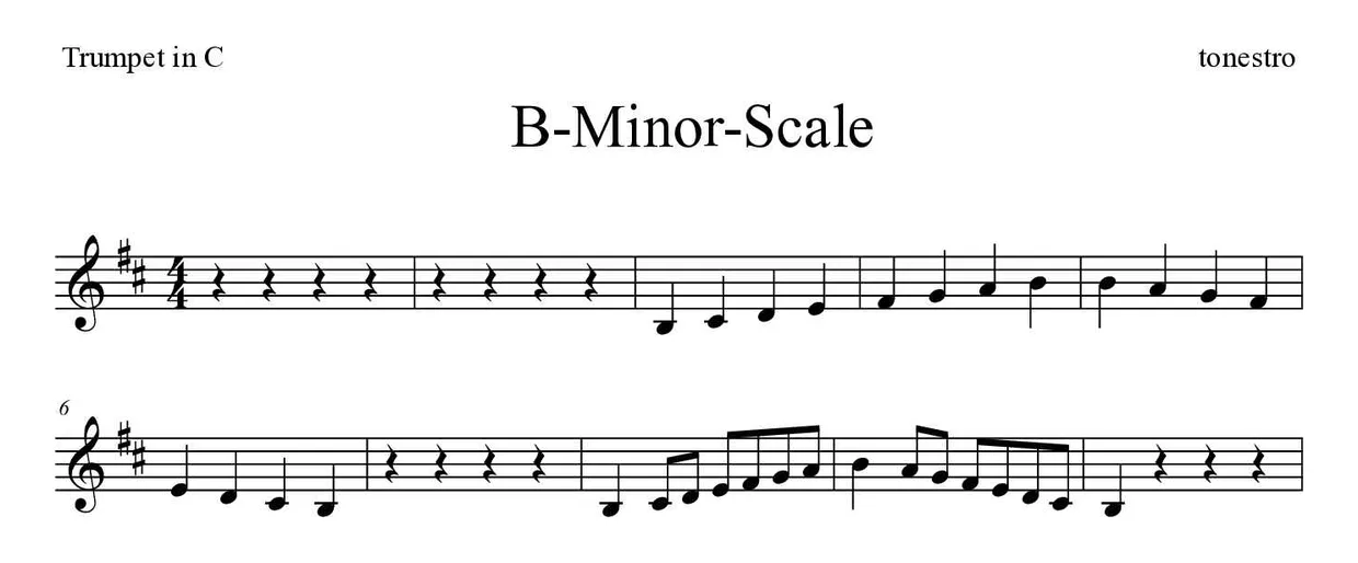 Spartito di B-Minor-Scale per trumpet in C, prime righe