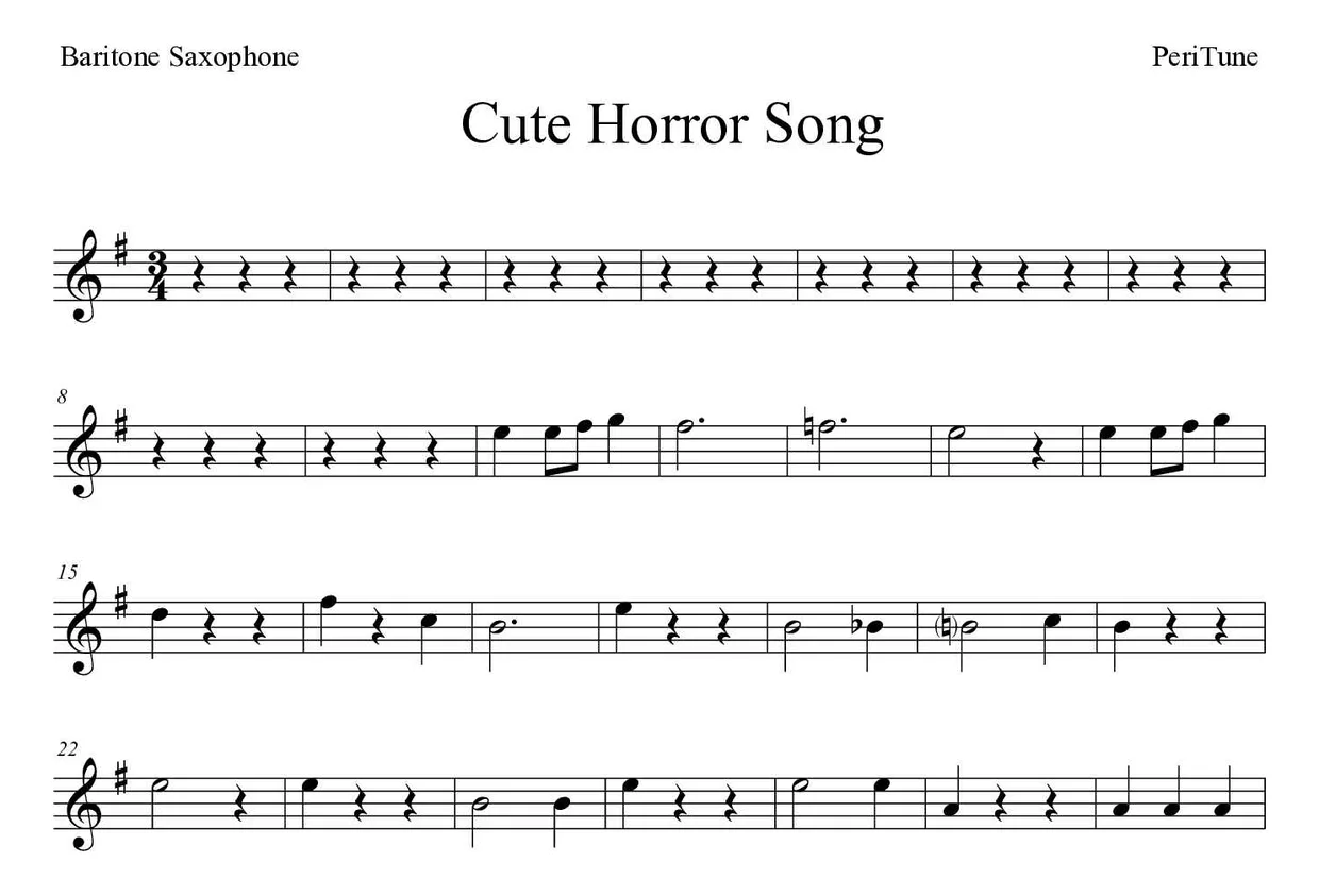 Bladmuziek van Cute Horror Song voor baritone saxophone, eerste regels