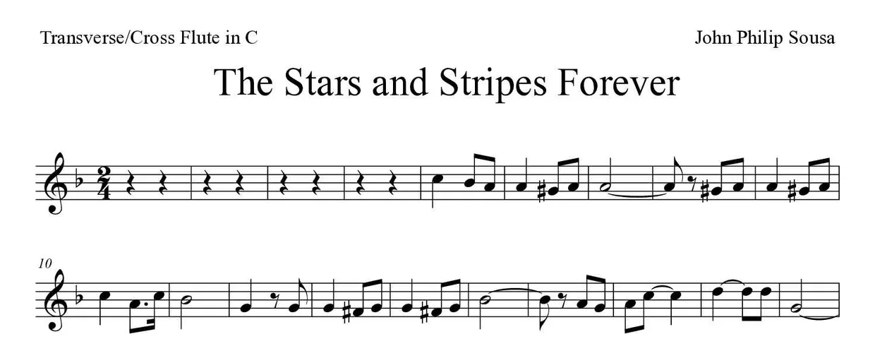 ‘The Stars and Stripes Forever’ Flute 악보의 첫 몇 줄