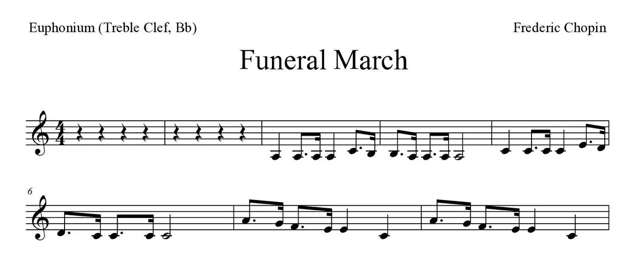Noten von Trauermarsch für Euphonium (Violinschlüssel, B) (Mittel), erste Zeilen