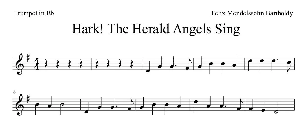 Spartito di Hark! The Herald Angels Sing per trumpet in Bb, prime righe
