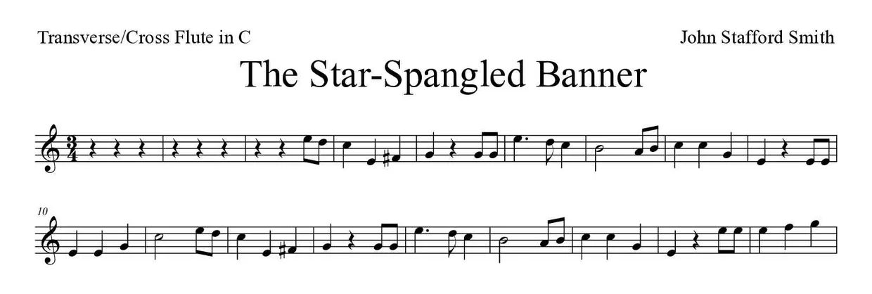 「The Star-Spangled Banner」Flute用楽譜の最初の数段
