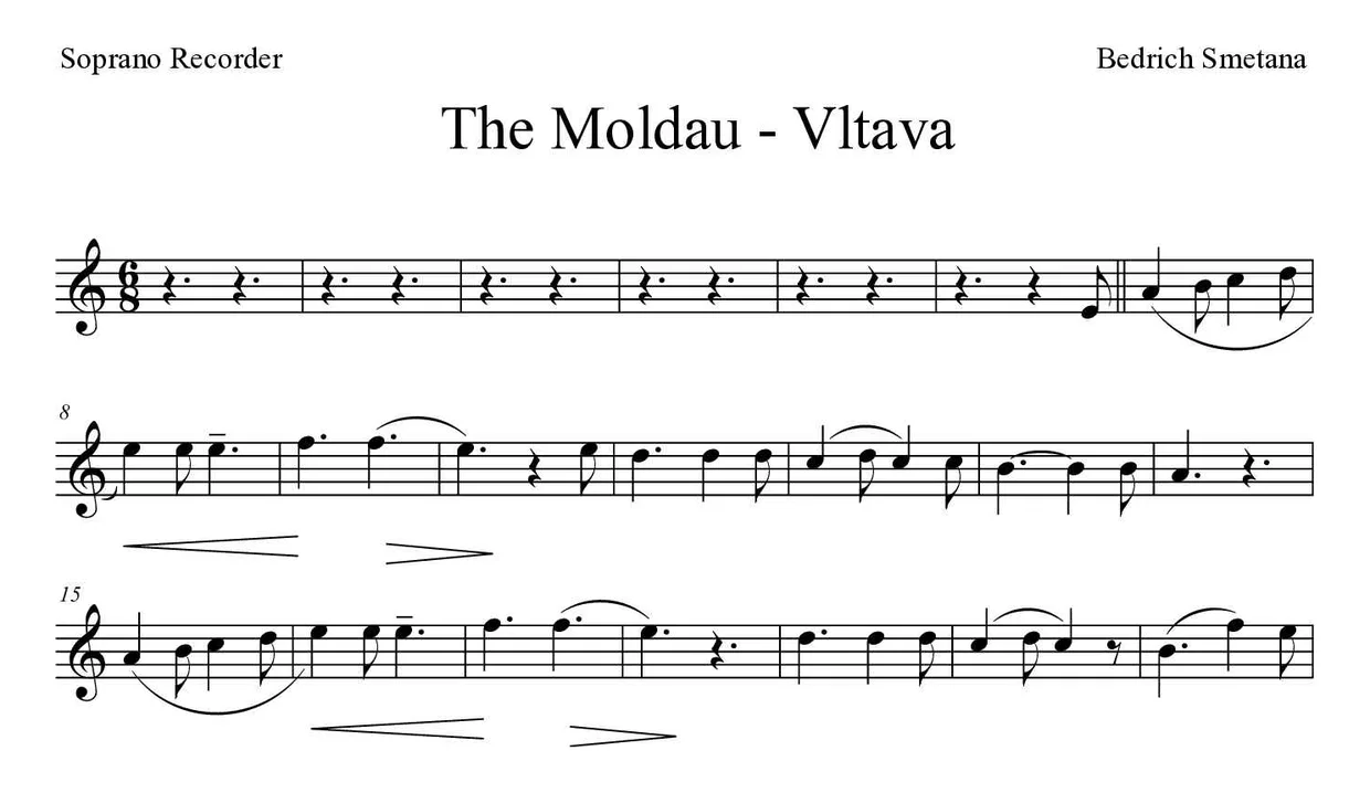 Noten von Die Moldau - Vltava für Blockflöte (Experte), erste Zeilen