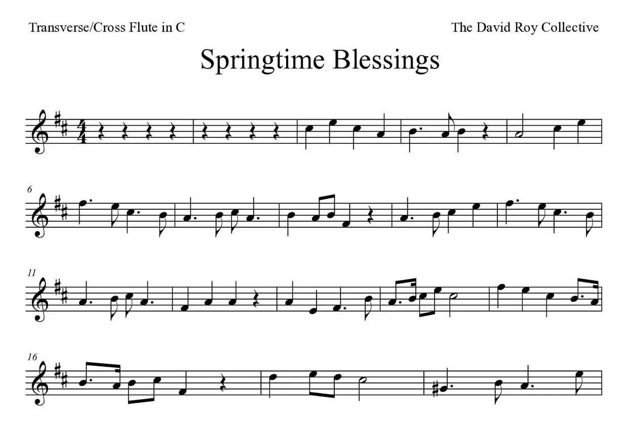 Noten von Springtime Blessings für Querflöte (Mittel), erste Zeilen