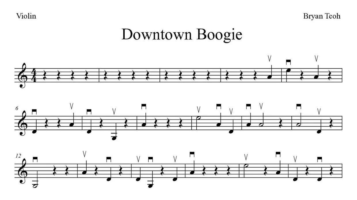 Partitura de Downtown Boogie para violín, primeras líneas