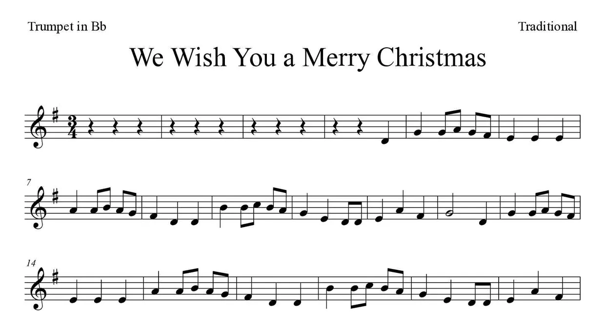 Spartito di We Wish You a Merry Christmas per trumpet in Bb, prime righe