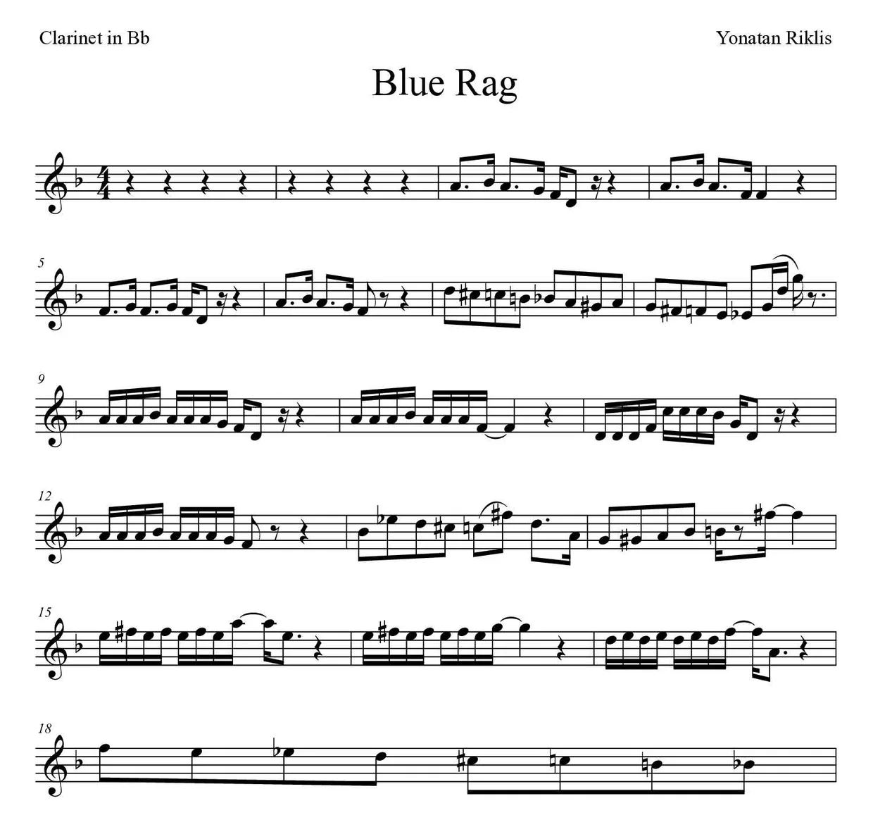 Spartito di Blue Rag per clarinet, prime righe