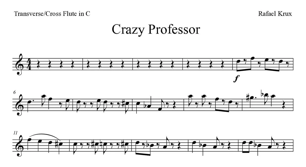 Spartito di Crazy Professor per flute, prime righe