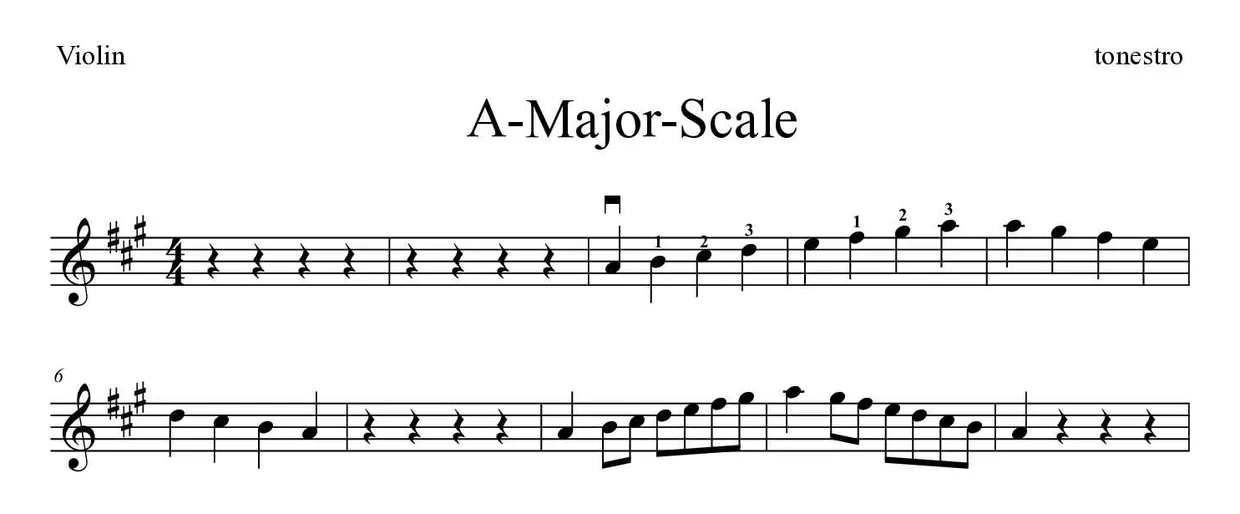 Partitura de A-Major-Scale para violín, primeras líneas