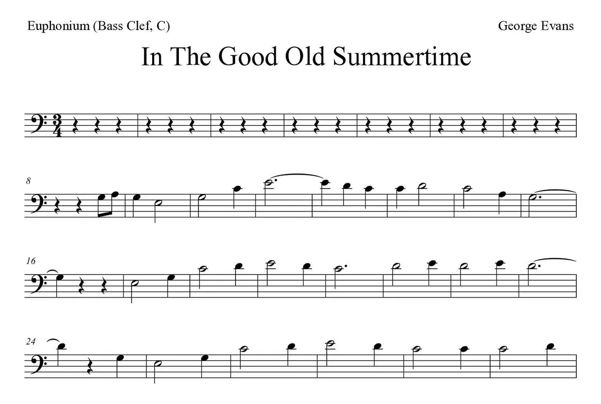 Spartito di In The Good Old Summertime per euphonium (bass clef, C), prime righe