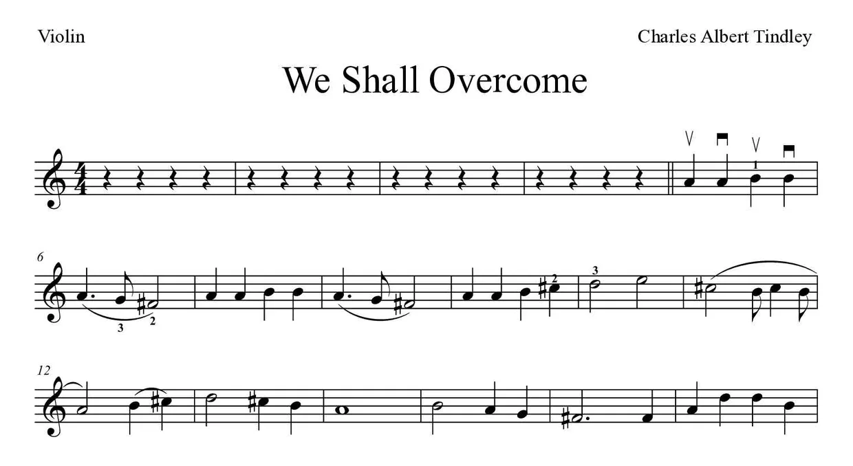 Noten von We Shall Overcome für Geige (Mittel), erste Zeilen