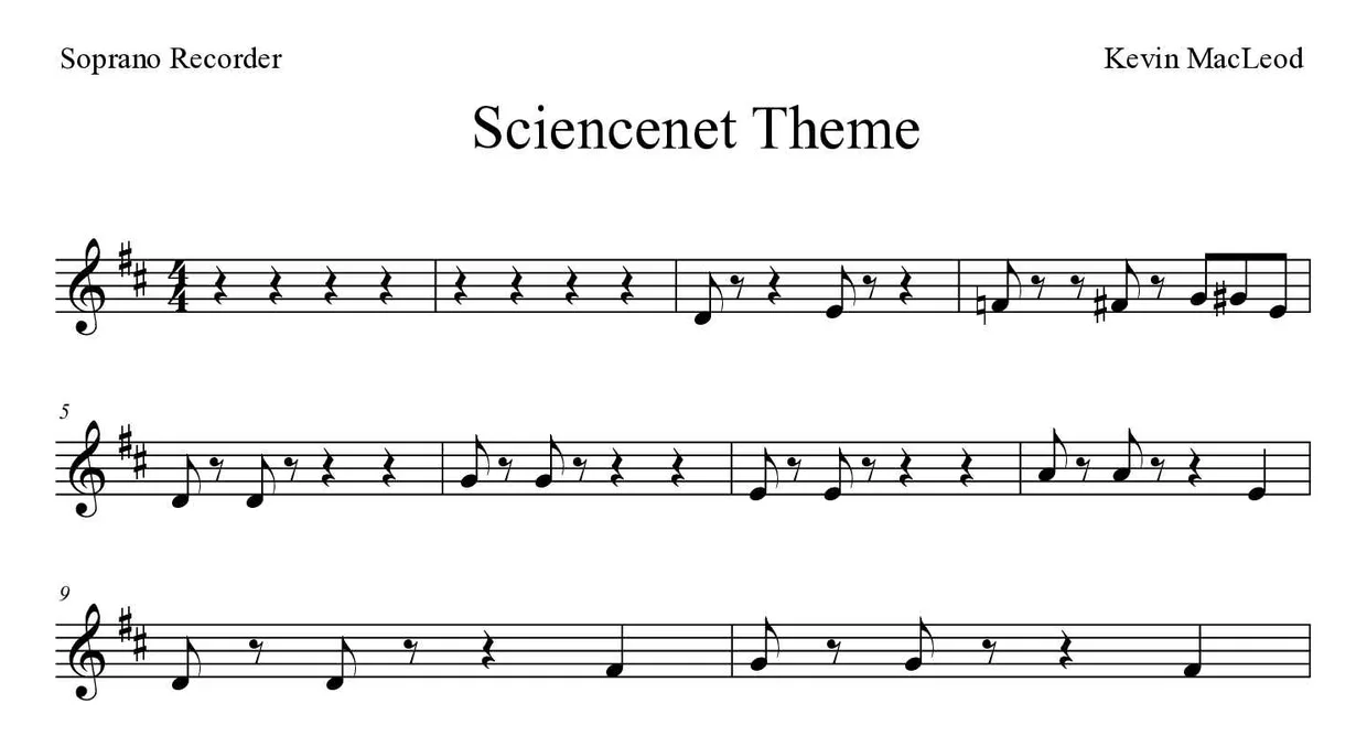 Partitura de Sciencenet Theme para flauta dulce, primeras líneas