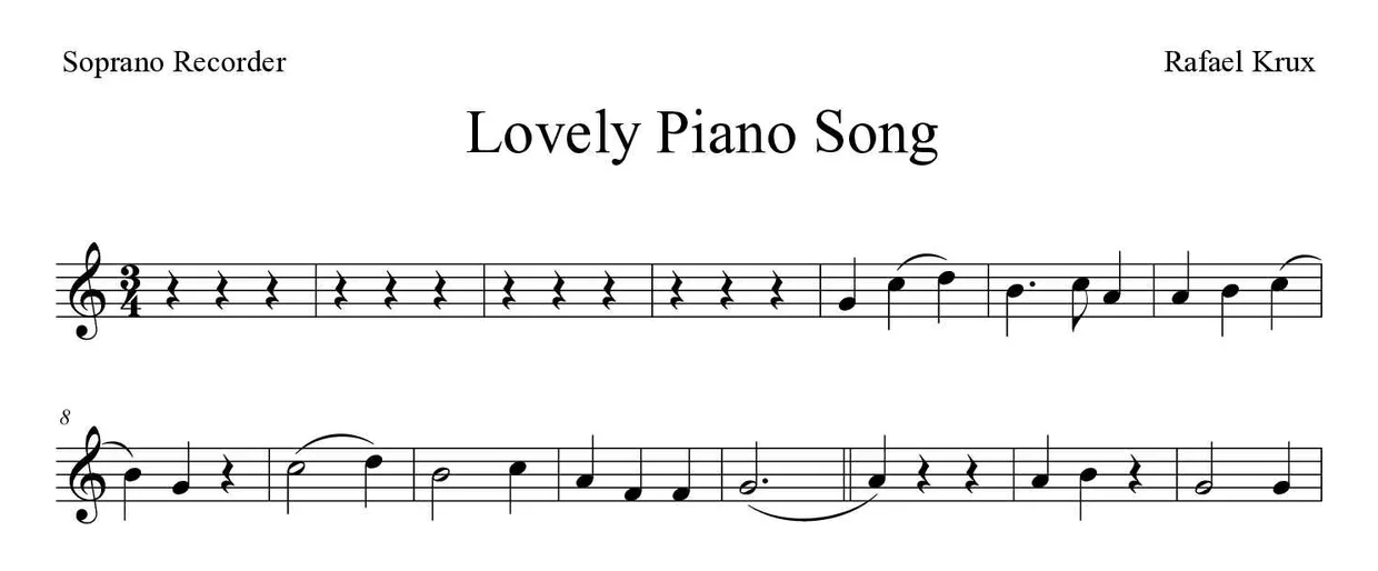 ‘Lovely Piano Song’ Recorder 악보의 첫 몇 줄