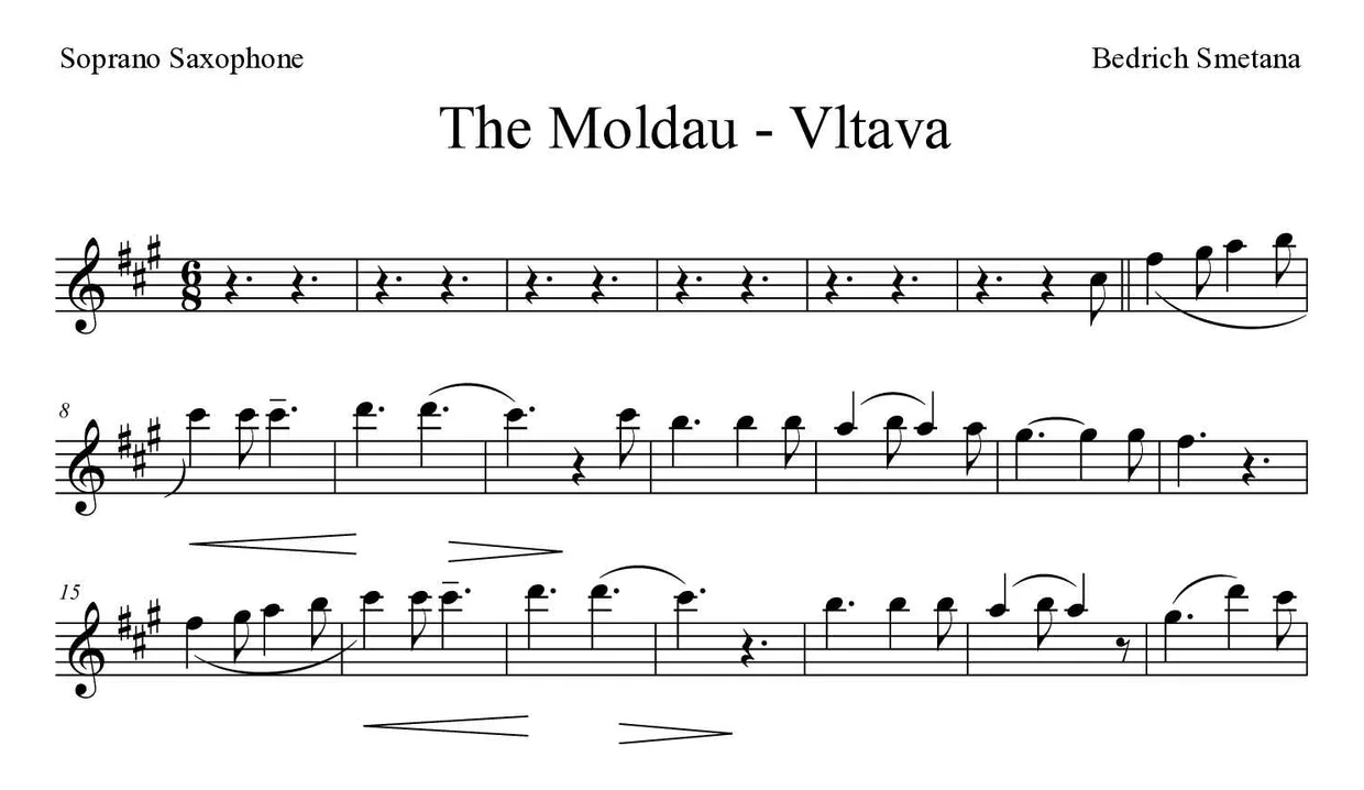 Noten von Die Moldau - Vltava für Sopransaxophon (Experte), erste Zeilen